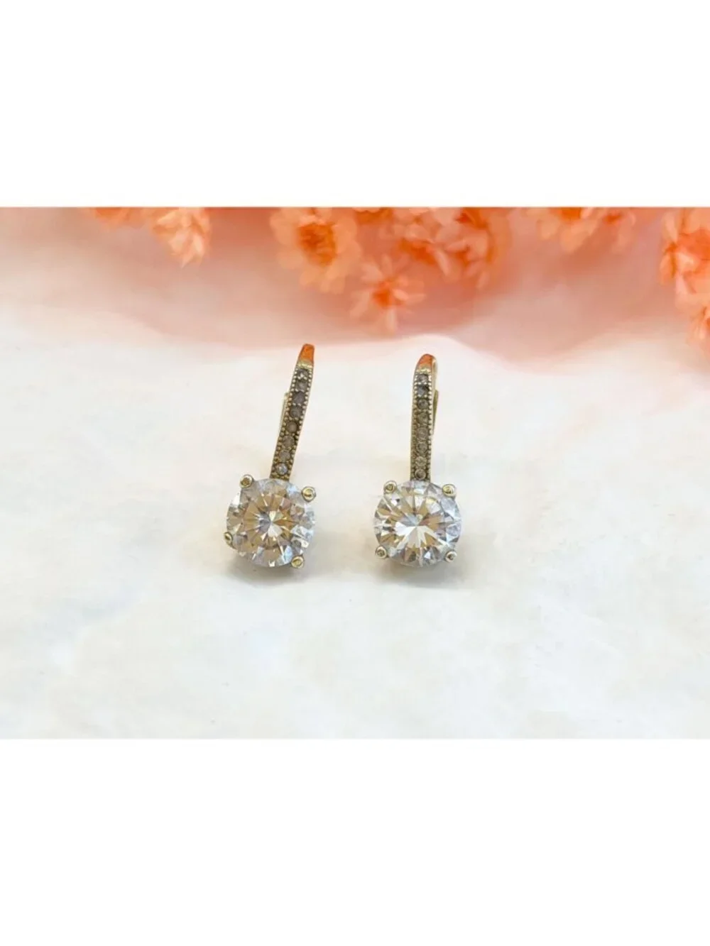 Round Cut CZ Gold Overlay Minimalist 925 Sterling Silver Vintage Earrings